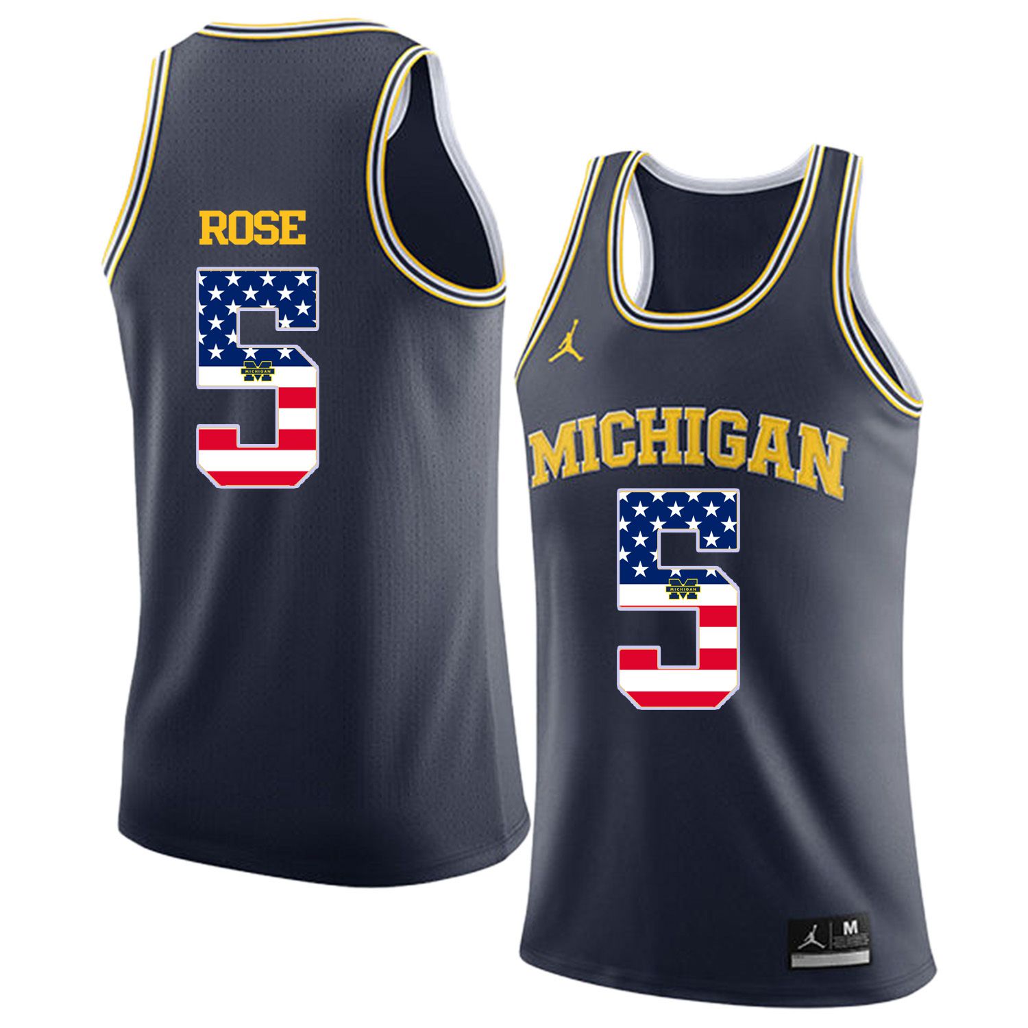 Men Jordan University of Michigan Basketball Navy 5 Rose Flag Customized NCAA Jerseys